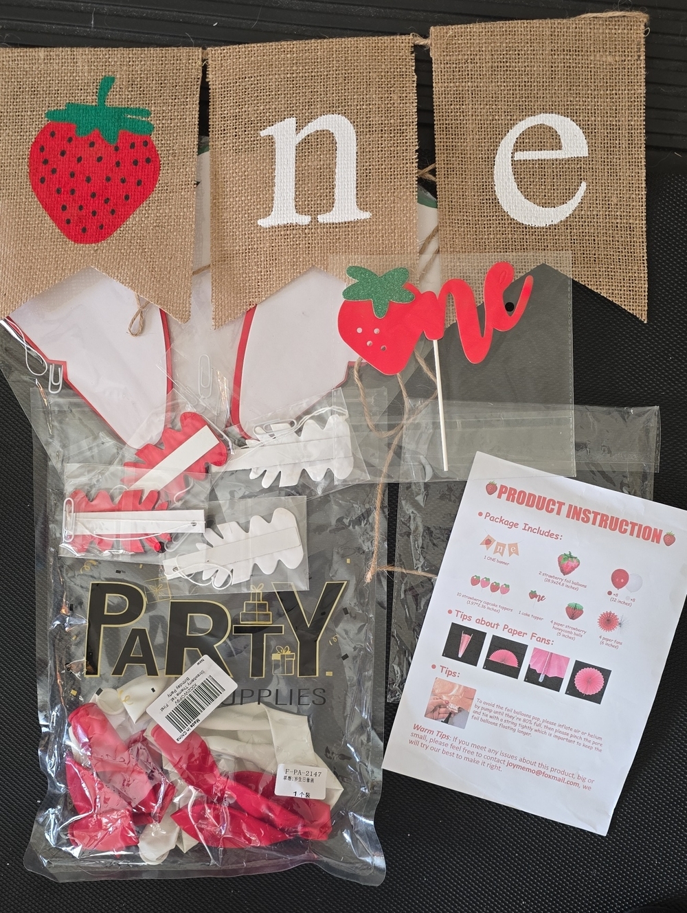 Sweet One Berry First Birthday Strawberry Theme Party Supplies Decorations Pack